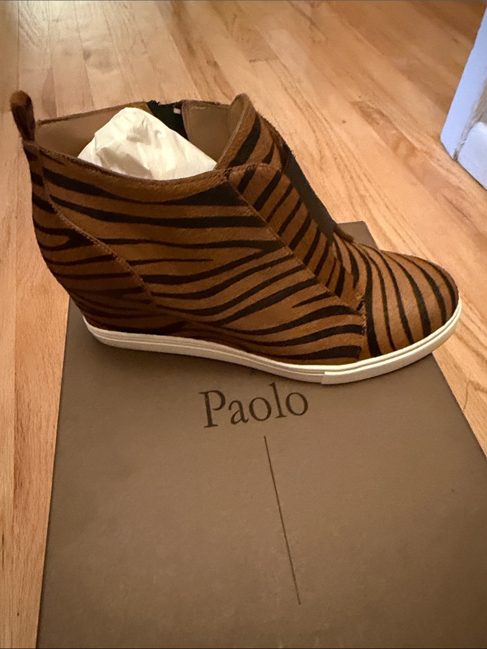 Paolo Brown and Black Tiger-Print Wedge Sneaker